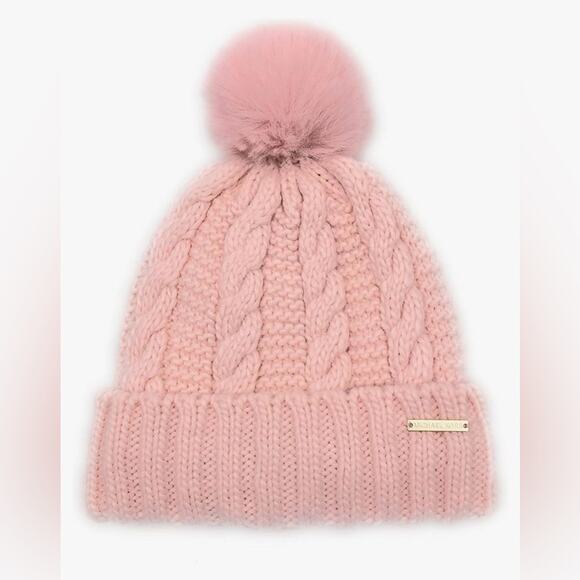 NWT - Michael Michael Kors - Women`s Cable Knit Teddy Fleece Faux Fur Pom Po… - Picture 1 of 5
